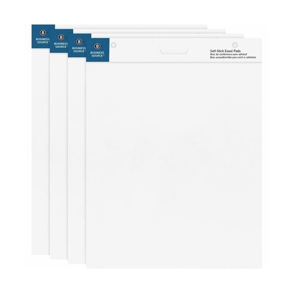 Business Source Easel Pad, Self Stick, 25inx30in, 30 Shts/Pad, White, 4PK BSN38592 - main